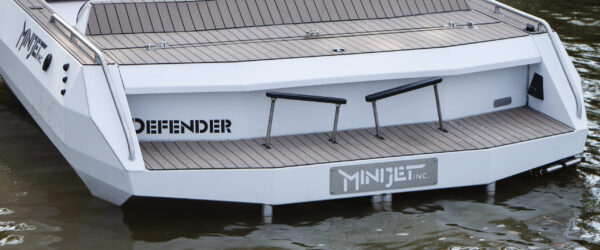 minijet defender, jet boat transom, twin engine, stomp grates